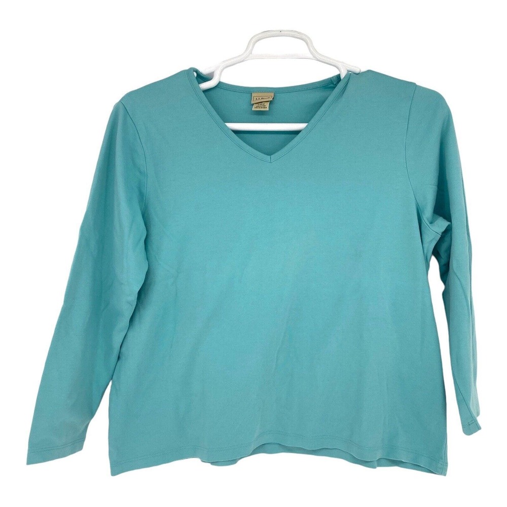 LL Bean Shirt Womens‎ Size 1X Knit Long Sleeve Shirt Mint Supima Cotton V Neck